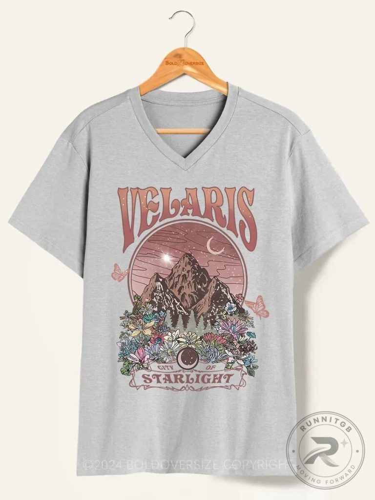 Volaris City of Starlight Mountain Flowers V-Neck T-Shirt