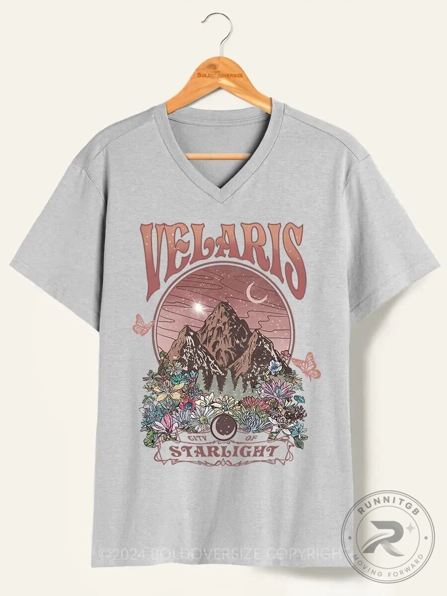 Volaris City of Starlight Mountain Flowers V-Neck T-Shirt