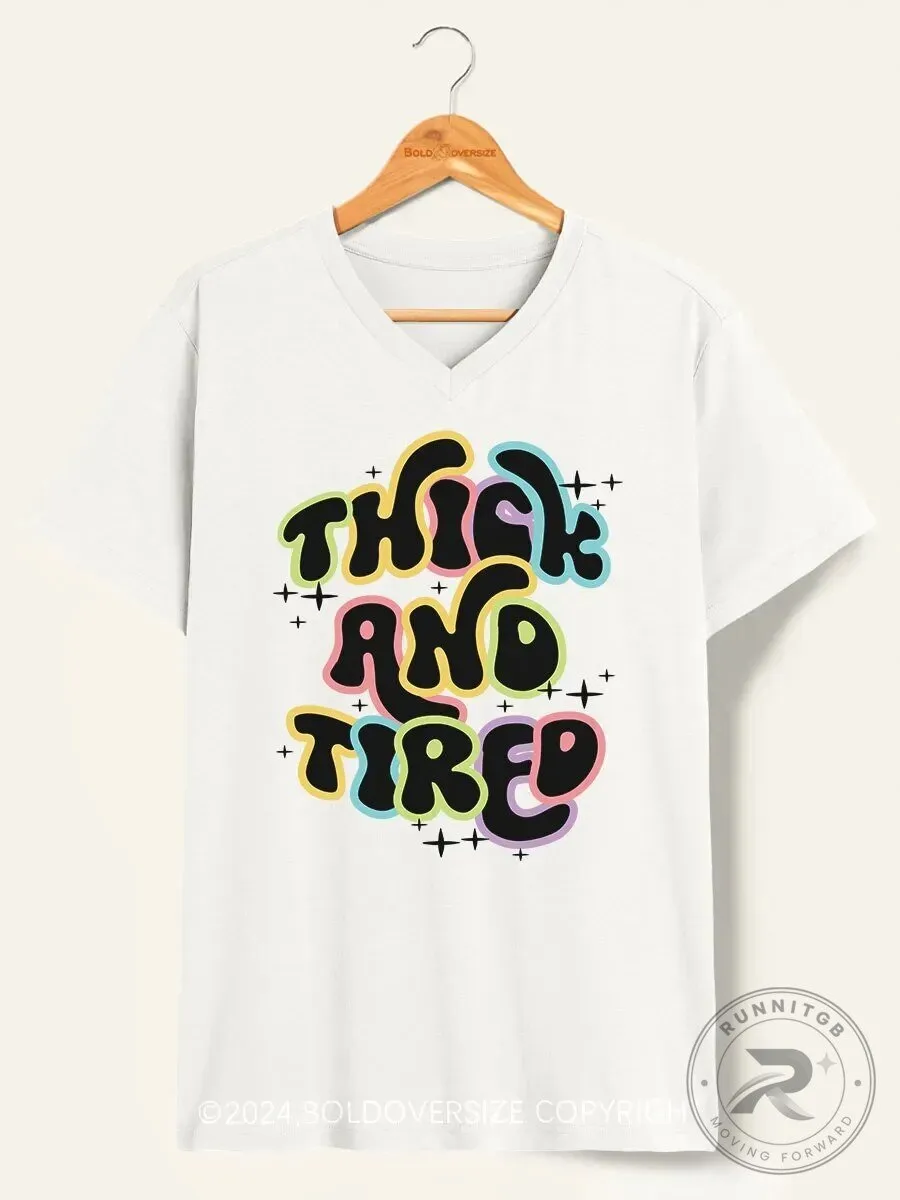 Thick And Tired Colorful Retro Font V-Neck T-Shirt