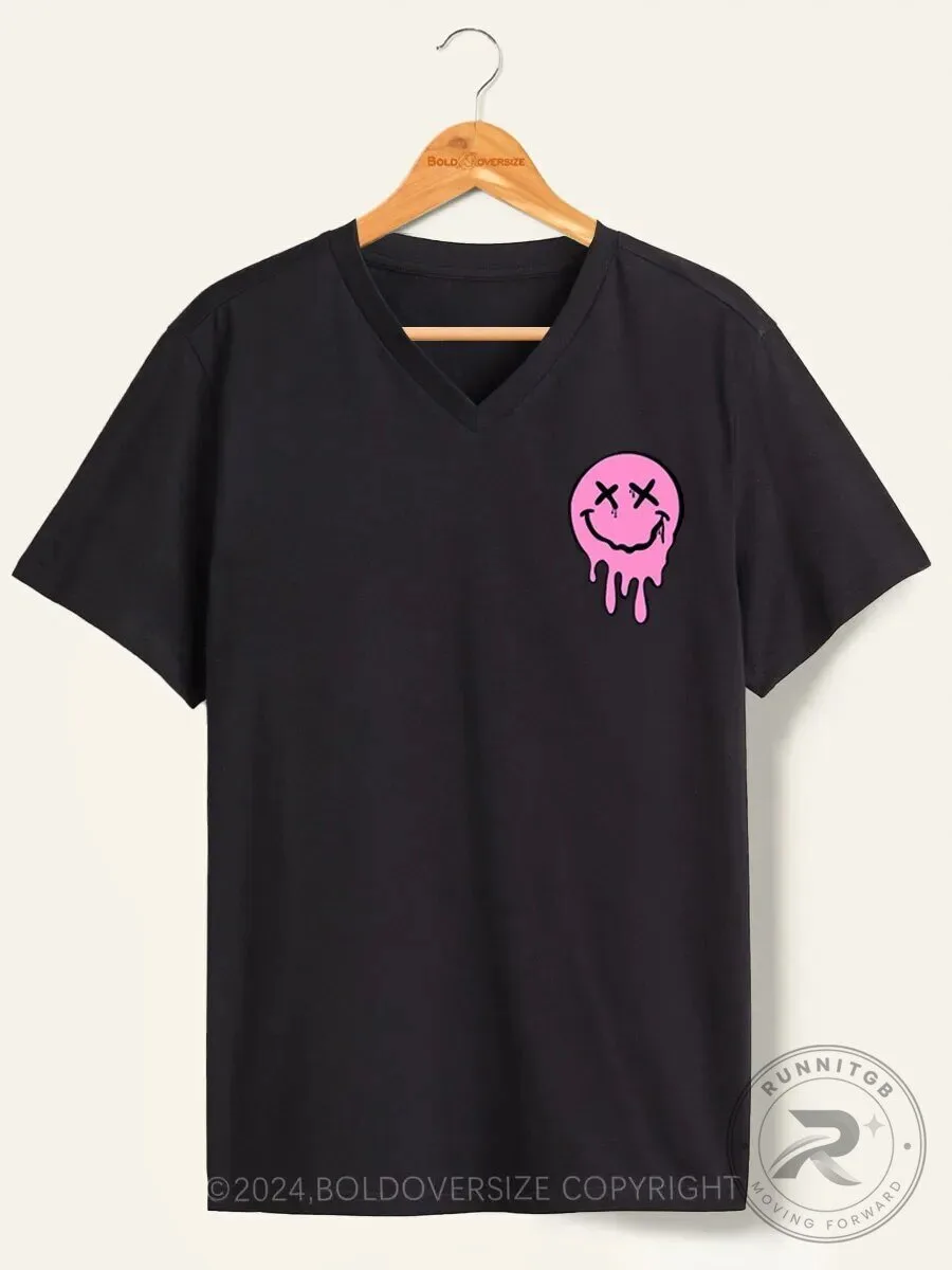 It's Fine Dripping Smiley Face V-Neck T-Shirt