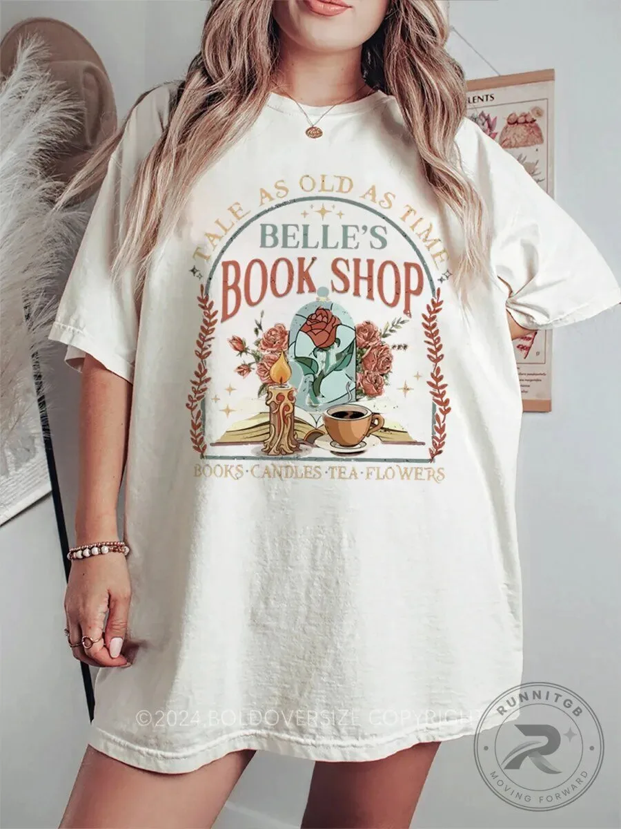 Tale As Old As Time Belle's Book Shop Vintage Rose T-Shirt 1 Tale As Old As Time Belle's Book Shop Vintage Rose T-Shirt