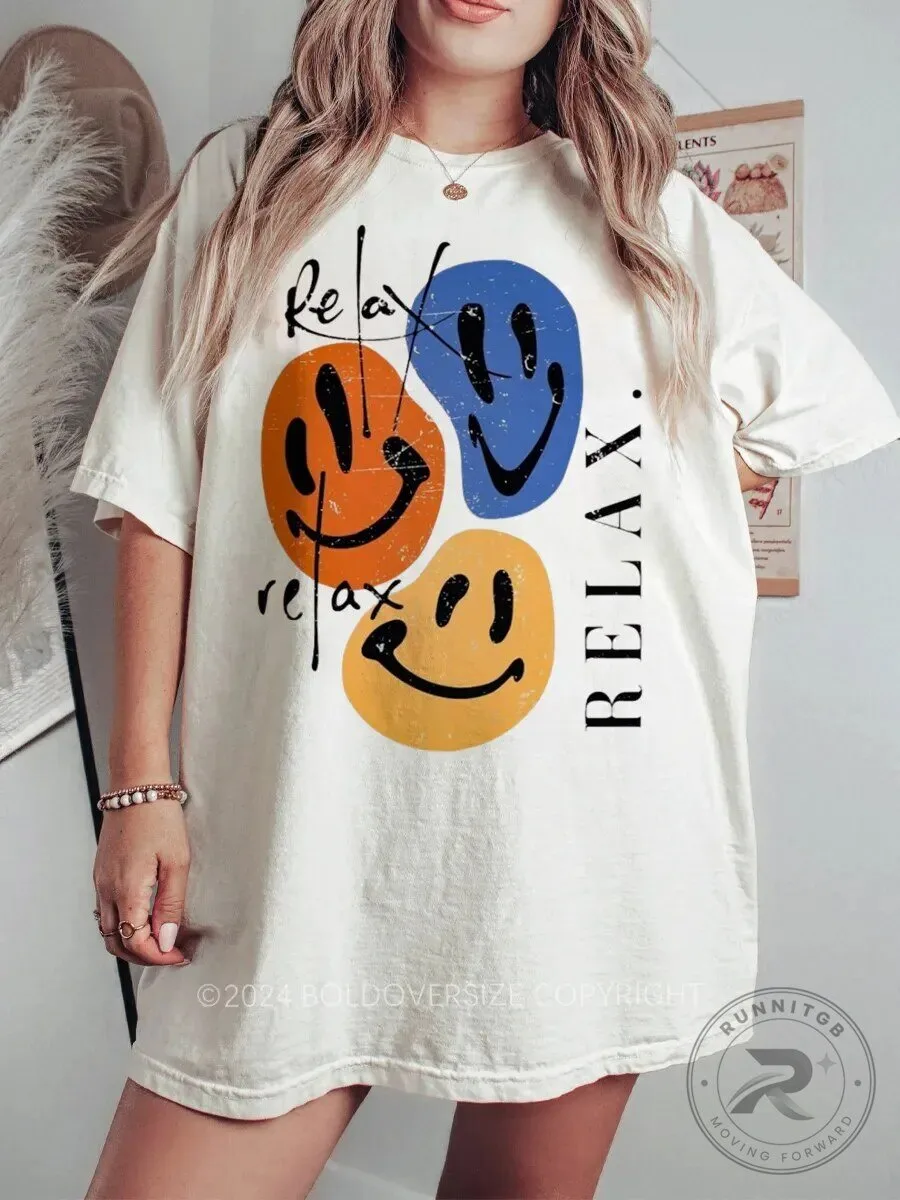 Vintage Relax Three Smiley Faces Graphic Oversized T-Shirt 1 Vintage Relax Three Smiley Faces Graphic Oversized T-Shirt